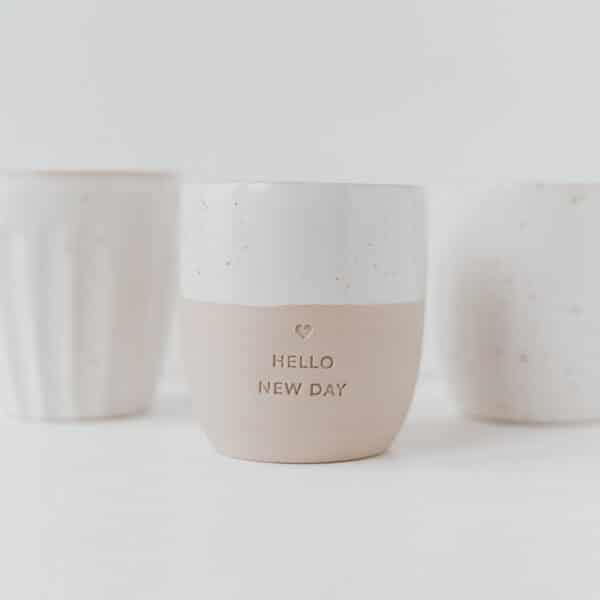 Eulenschnitt Steingut Becher Hello New Day